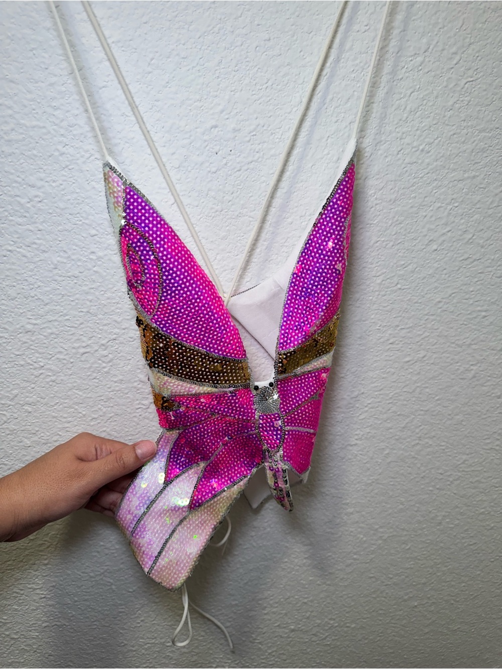 Sequin Butterfly Crop Top in Hot Pink